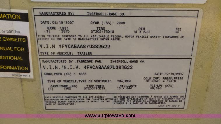 image for item J8377 2007 Ingersoll Rand P185 air compressor