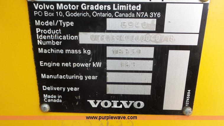 image for item J8389 2007 Volvo G940 motor grader