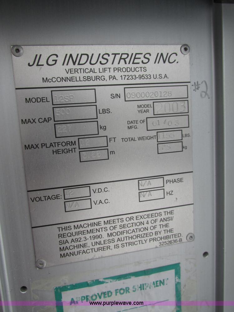 image for item J8786 2003 JLG 12SPHDDC vertical lift