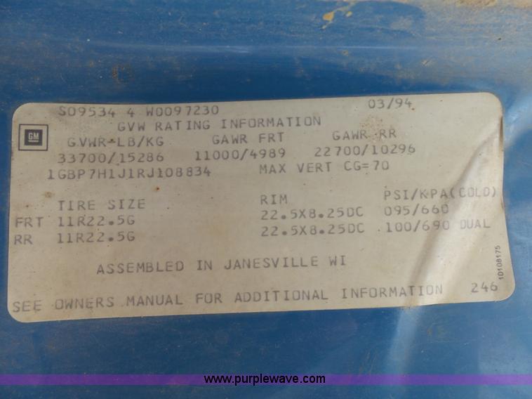 image for item N9355 1994 Chevrolet Kodiak dump truck