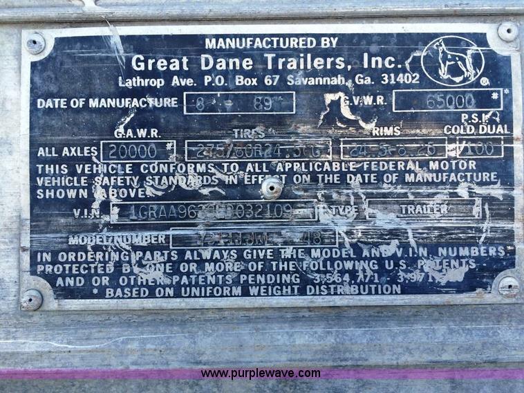 image for item E1890 1990 Great Dane dry van trailer