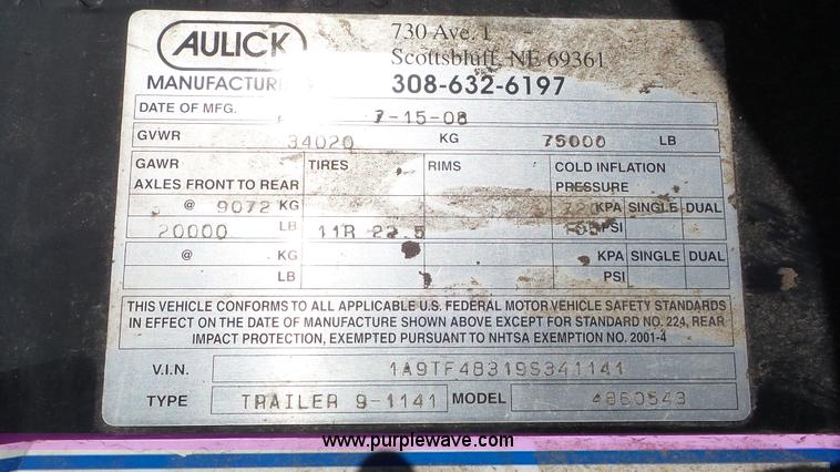 image for item J8368 2009 Aulick 4860543 live bottom trailer