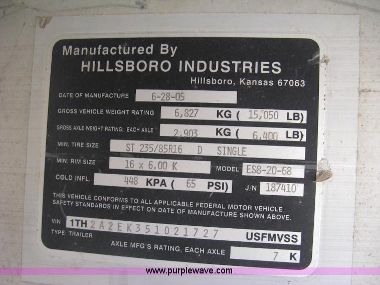 image for item J2931 2005 Hillsboro Endura ES8-20-68 double deck aluminum livestock trailer
