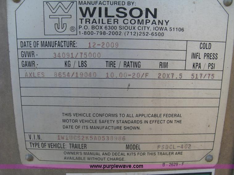 image for item J2945 2010 Wilson Silver Star PSDCL-402 cattle pot trailer