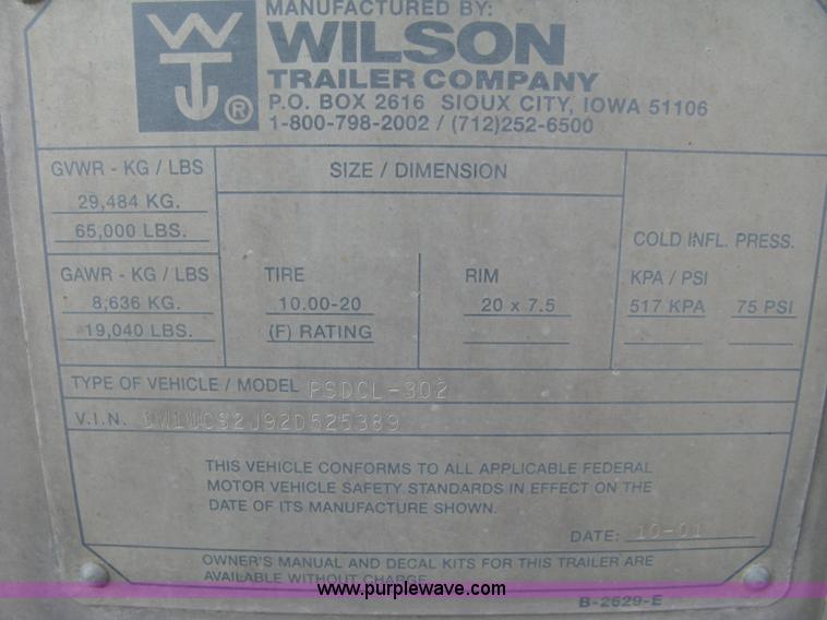 image for item J2946 2002 Wilson Silver Star PSDCL-302 cattle pot trailer