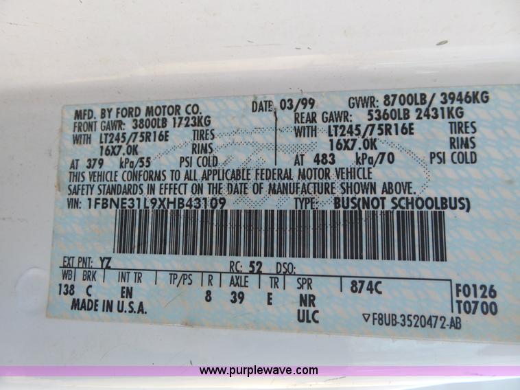 image for item L3011 1999 Ford Econoline Wagon E350 XL Super Duty utility van