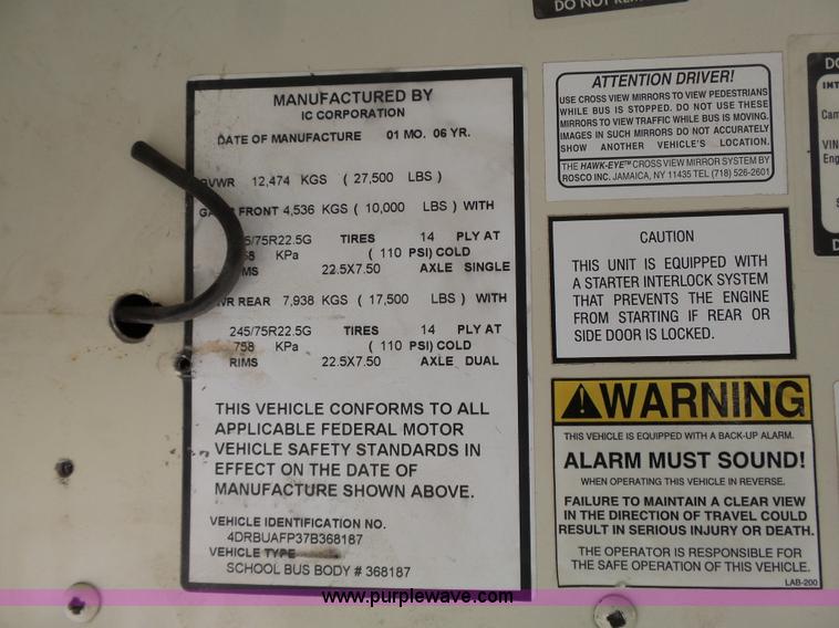 image for item L3640 2007 International CE200 school bus