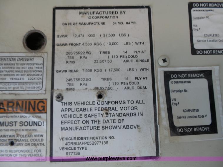 image for item L3643 2005 International CE200 school bus