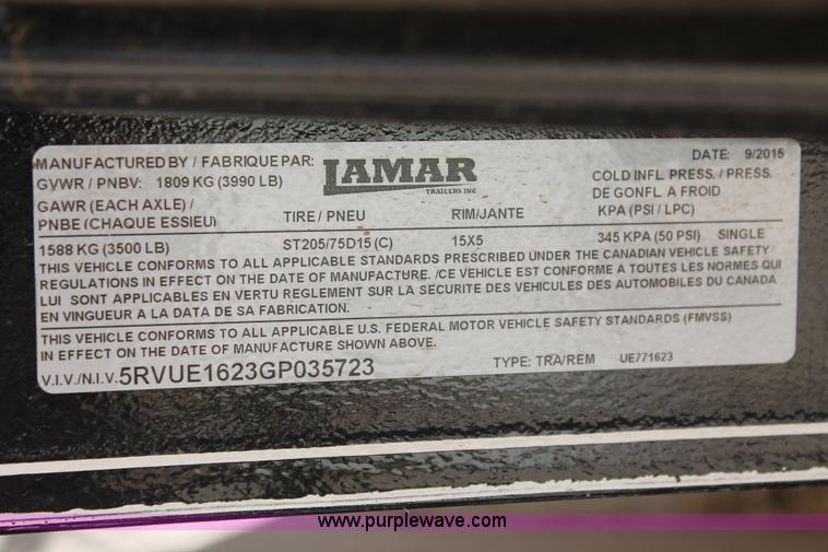 image for item L6781 2016 Lamar equipment trailer