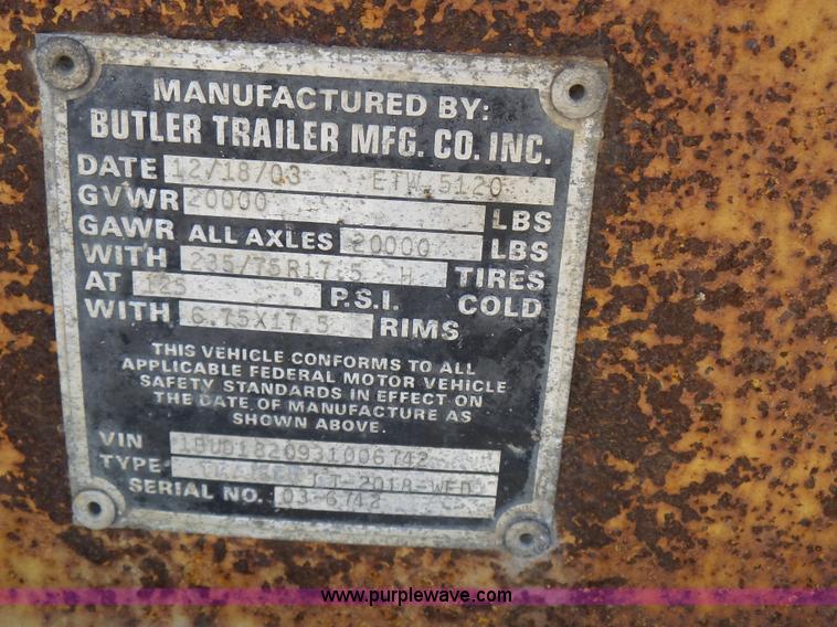 image for item K1267 2003 Butler equipment trailer