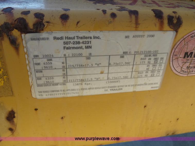 image for item K1268 2000 Redi Haul Fairmont equipment trailer