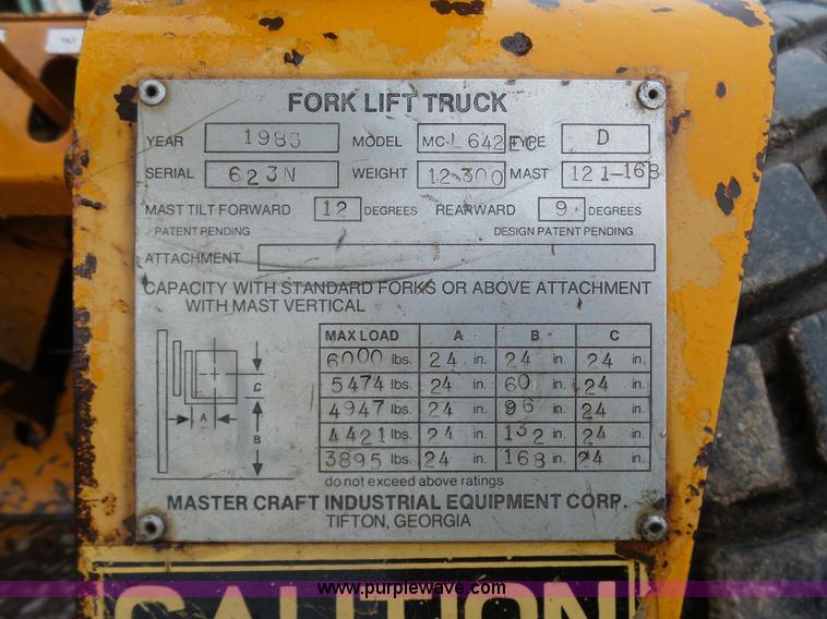 image for item K7647 1983 Master Craft MC-L-692 forklift