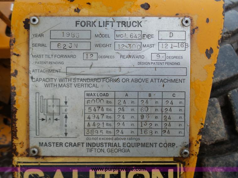 image for item K7647 1983 Master Craft MC-L-692 forklift