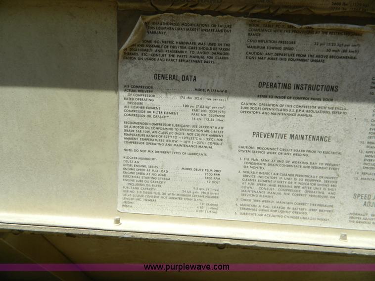 image for item L7308 Ingersoll Rand P-175A-W-D air compressor