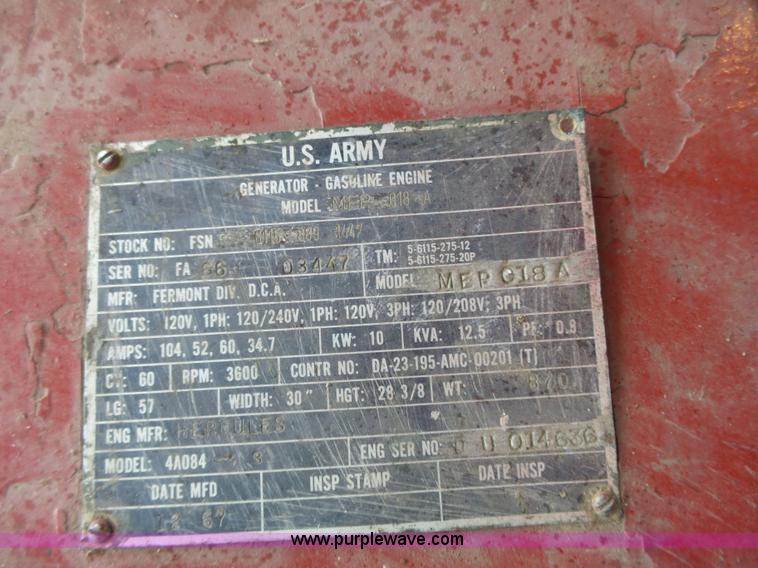 image for item BN9044 1967 U.S. Army MEP018A generator