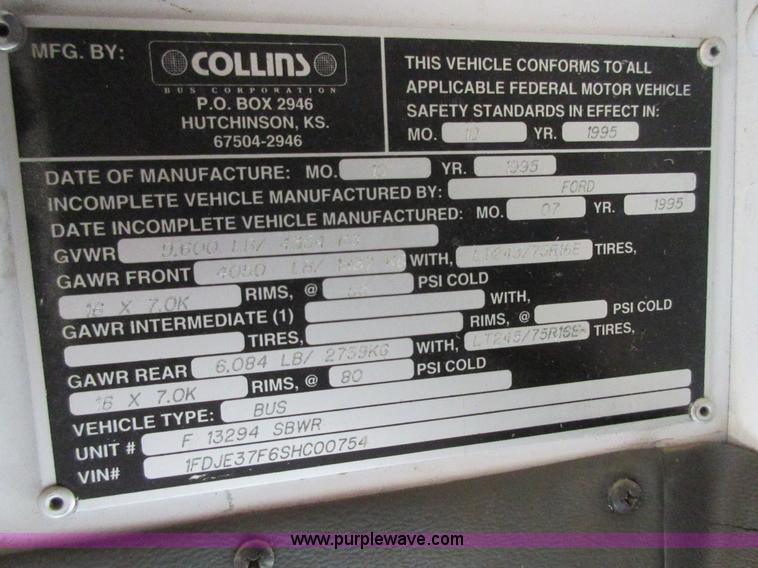 image for item J7662 1995 Ford Econoline E350 school bus