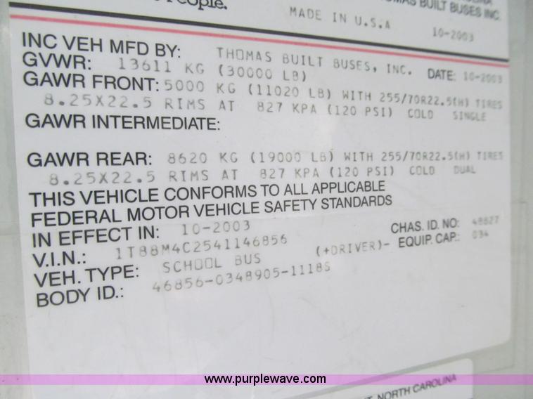 image for item L1833 2004 Thomas Built Saf-T-Liner MVP EF school bus