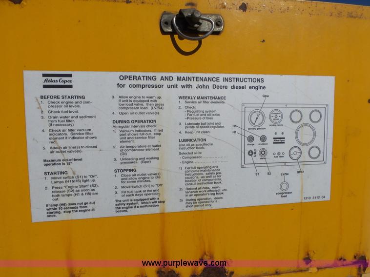 image for item BL9710 1995 Atlas Copco XAS 90 air compressor