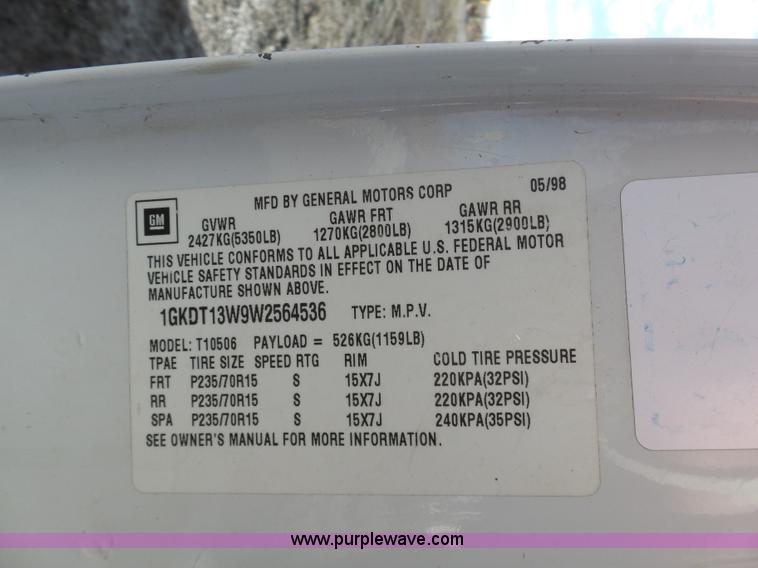 image for item L7072 1998 GMC Jimmy SL SUV