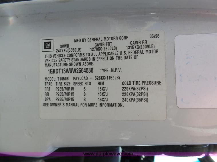 image for item L7072 1998 GMC Jimmy SL SUV