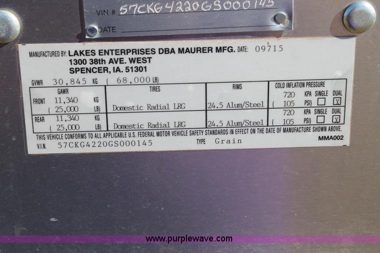 image for item BJ9345 2016 Maurer double hopper bottom trailer