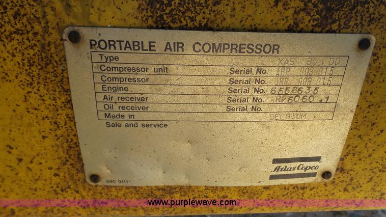 image for item BZ9046 1981 Atlas Copco XAS80 air compressor