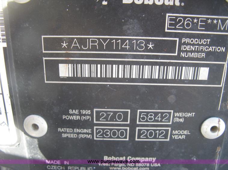 image for item J2891 2012 Bobcat E26 compact excavator