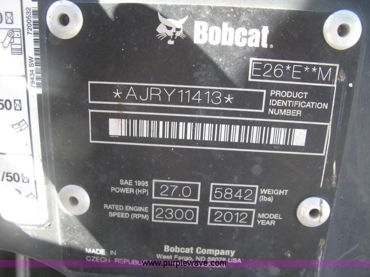 image for item J2891 2012 Bobcat E26 compact excavator