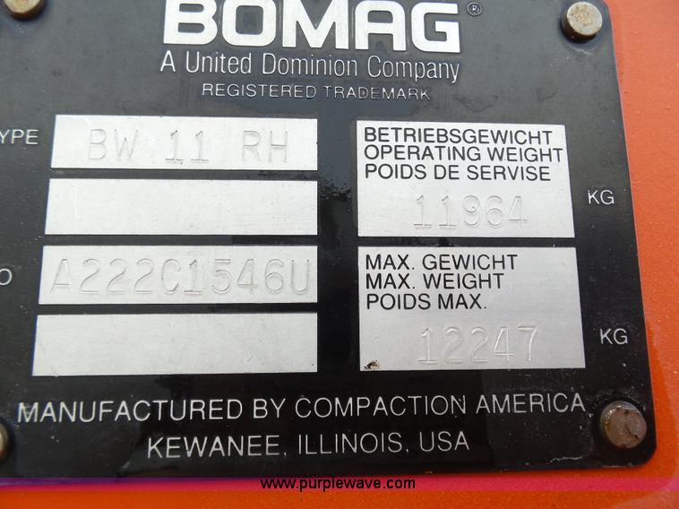 image for item J8826 1997 Bomag BW11RH pneumatic roller