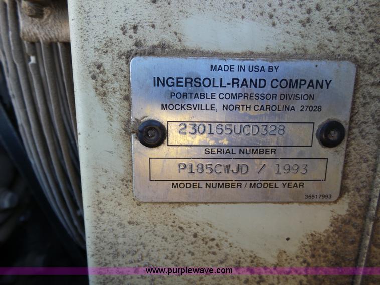 image for item J8286 1993 Ingersoll Rand 185 air compressor