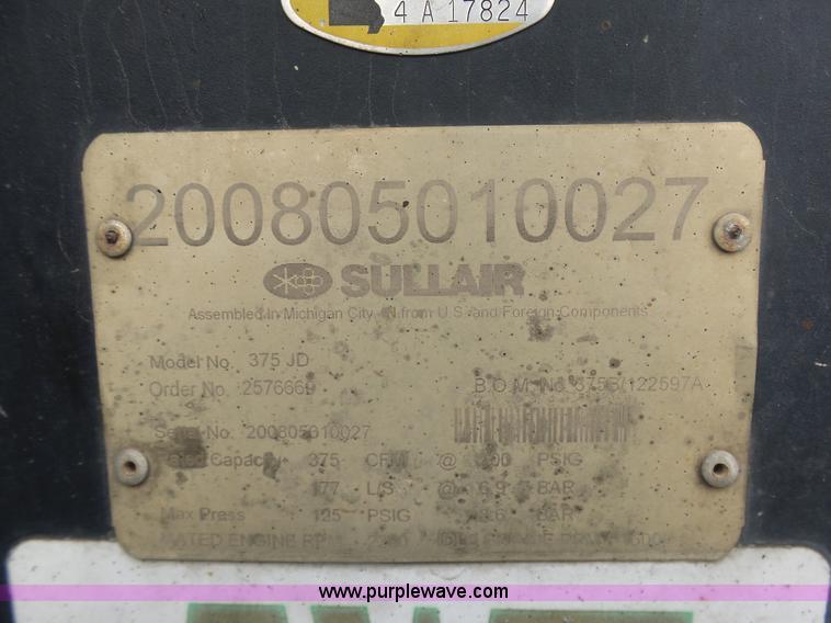 image for item BI9211 Sullair 375 air compressor