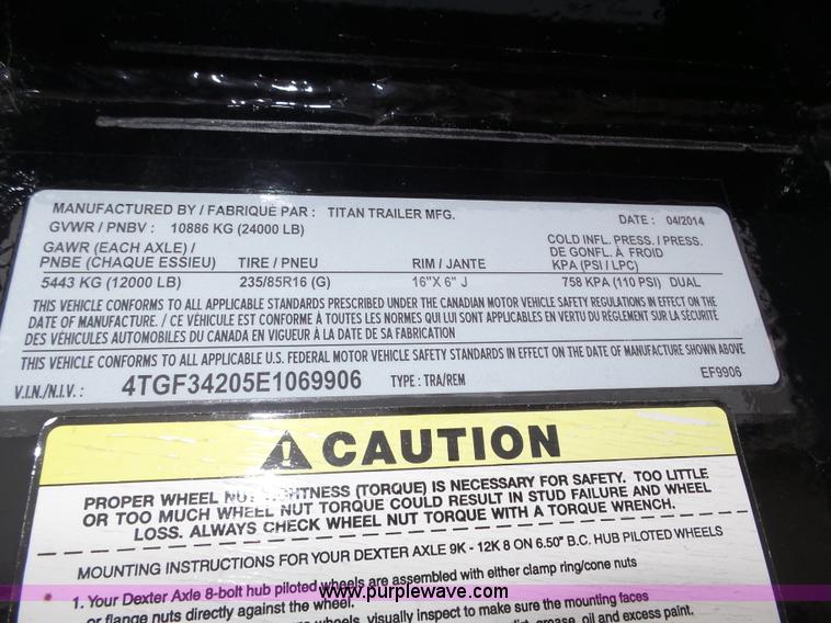 image for item J8846 2014 Titan equipment trailer