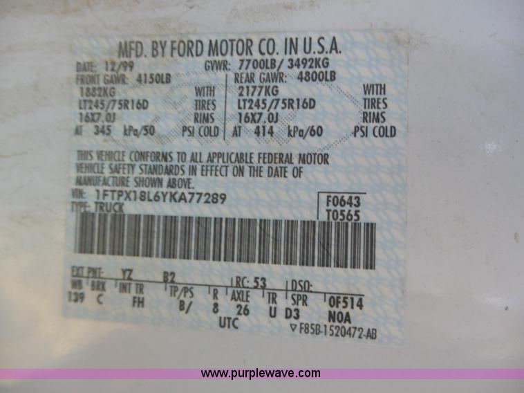 image for item J8894 2000 Ford F150 XLT 7700 SuperCab pickup truck