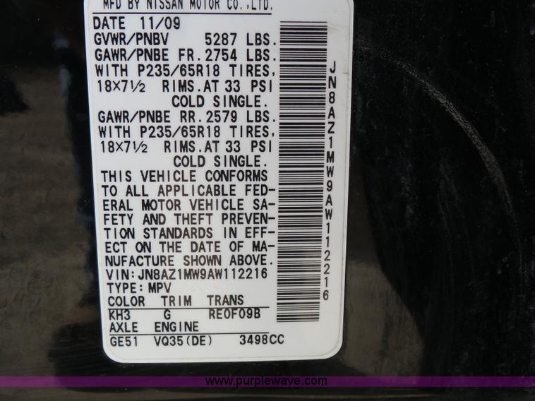 image for item L3708 2010 Nissan Murano SL SUV