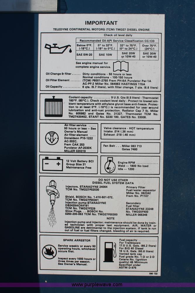 image for item L6843 Miller Trailblazer 44D Constant Current AC/DC arc welder/generator