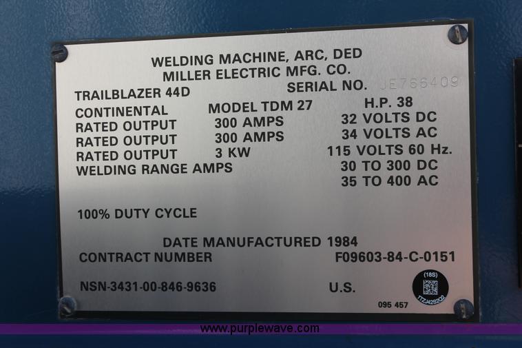 image for item L6843 Miller Trailblazer 44D Constant Current AC/DC arc welder/generator