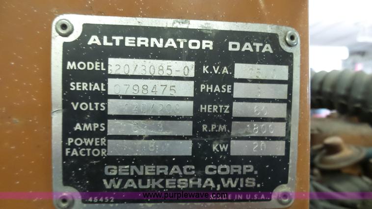 image for item BF9074 1992 Kohler SG020/3085C generator