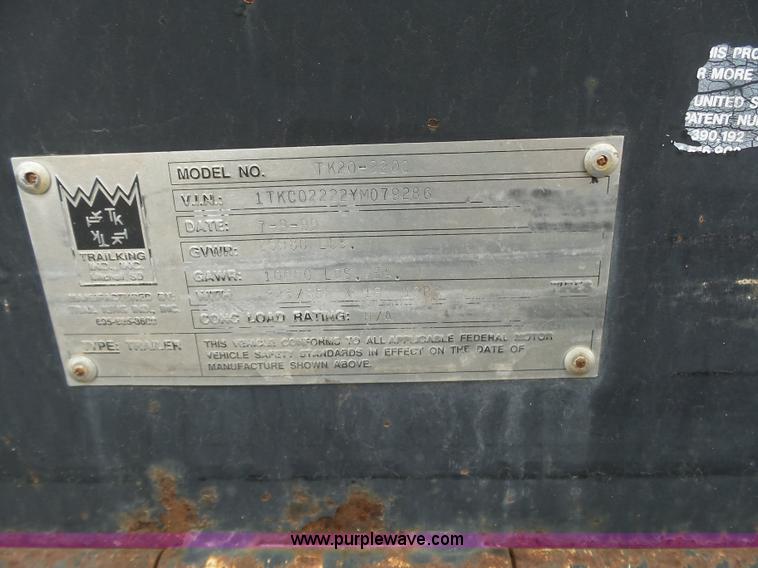 image for item BL9635 2000 Trail King TK20-2200 equipment trailer