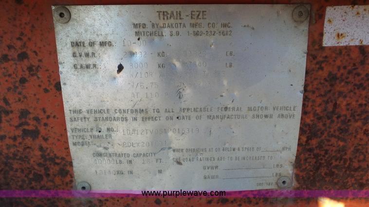 image for item J6200 2001 Trail Eze PDLX20TC-31 equipment trailer