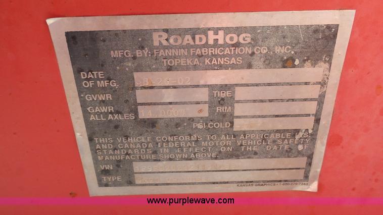 image for item J6277 2002 Fannin Road Hog equipment trailer