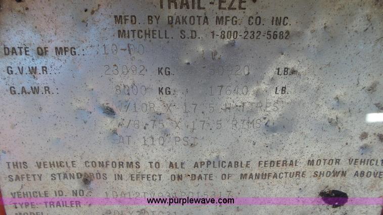 image for item K6921 2001 Trail Eze PDLX20TC tilt deck trailer