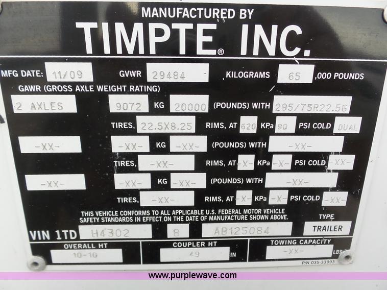image for item J8912 2010 Timpte Super Hopper double hopper grain trailer