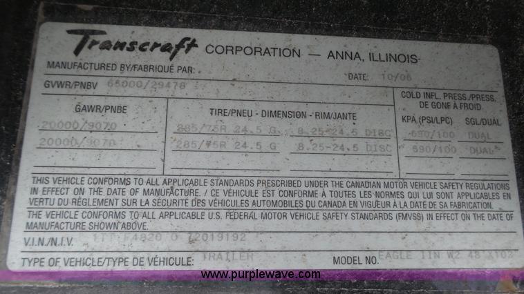 image for item K5010 2007 Transcraft Eagle II flatbed trailer