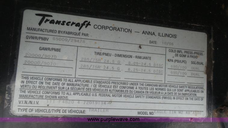 image for item K5011 2007 Transcraft Eagle II flatbed trailer