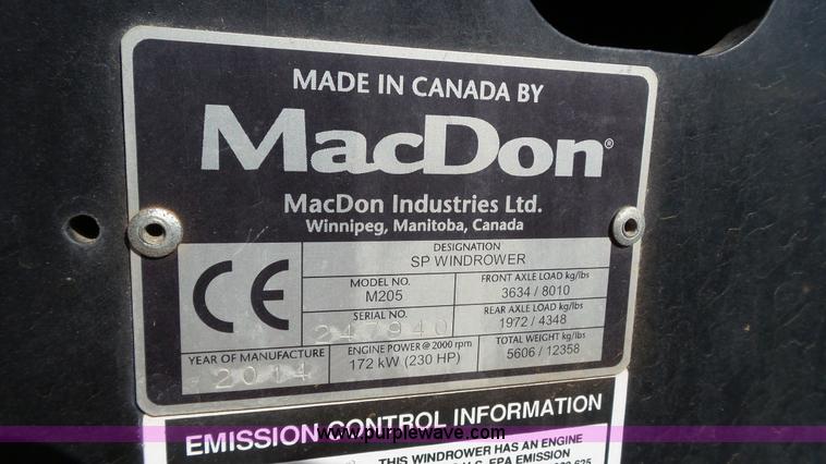image for item BZ9071 2014 MacDon M205 self-propelled windrower