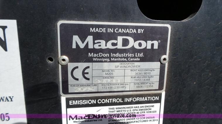 image for item BZ9071 2014 MacDon M205 self-propelled windrower