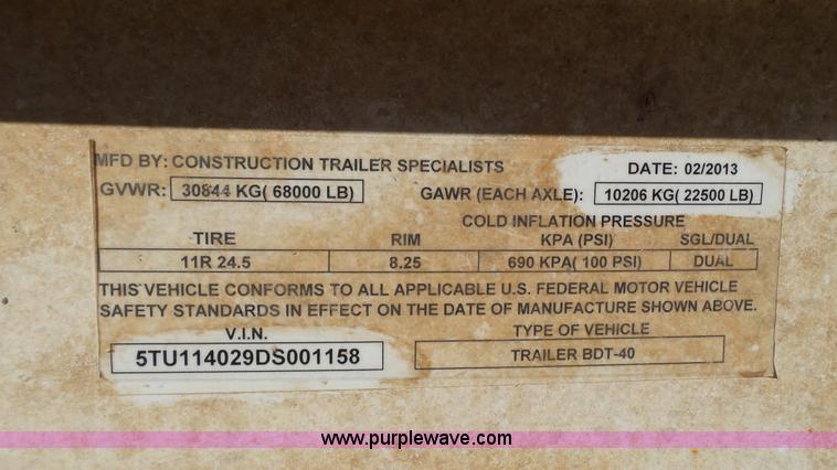 image for item J1280 2013 CTS BDT-40 bottom dump trailer