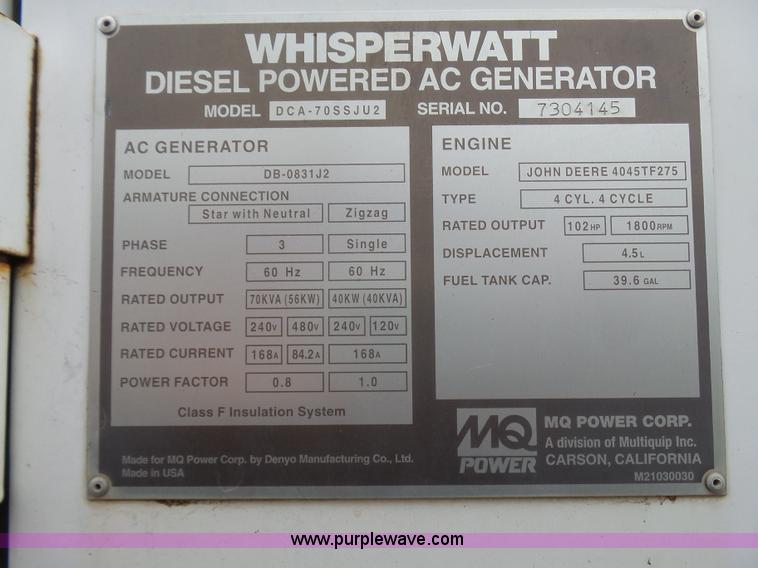 image for item L1522 Multiquip DCA70 generator