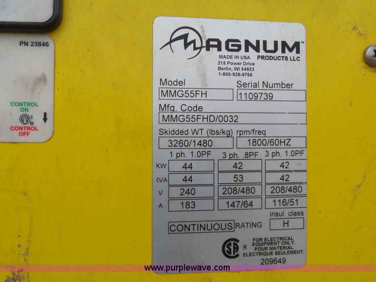 image for item L1525 2011 Magnum MMG55FH generator