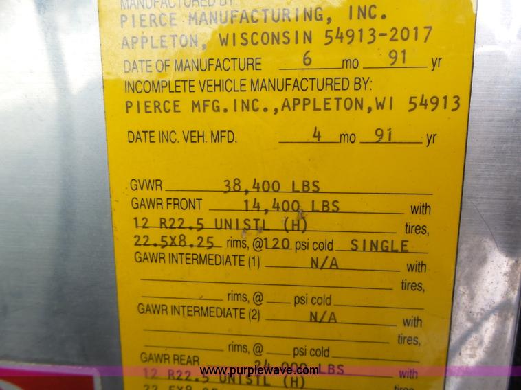 image for item L7130 1991 Pierce Crew Cab fire truck